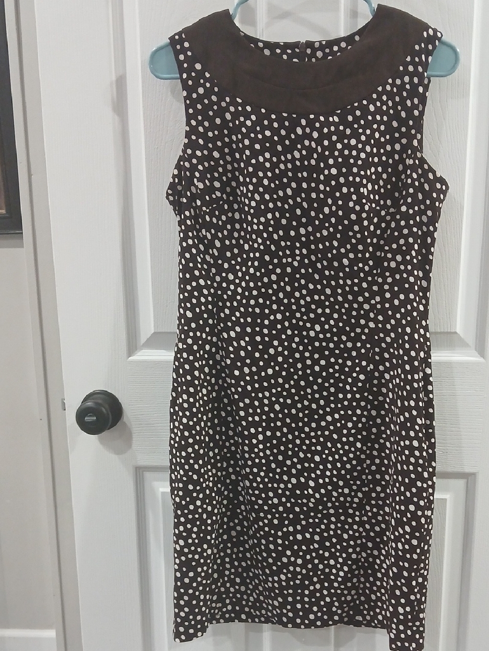 Sleeveless Brown Polka Dot Dress with Contrast Yoke